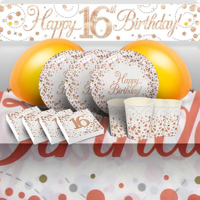 Rose Gold Confetti 16th Birthday Party 8 to 48 Guest Premium Party Pack - Tableware | Balloons | Decoration