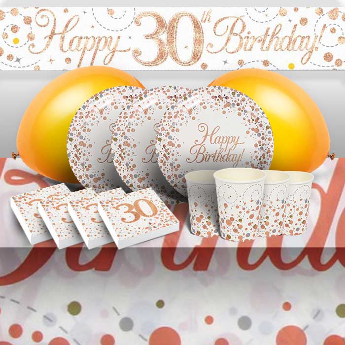 Rose Gold Confetti 30th Birthday Party 8 to 48 Guest Premium Party Pack - Tableware | Balloons | Decoration