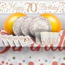 Rose Gold Confetti 70th Birthday Party 8 to 48 Guest Premium Party Pack - Tableware | Balloons | Decoration