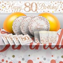Rose Gold Confetti 80th Birthday Party 8 to 48 Guest Premium Party Pack - Tableware | Balloons | Decoration