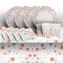 Rose Gold Confetti Happy Anniversary Party 8 to 48 Guest Starter Party Pack - Tablecover | Cups | Plates | Napkins
