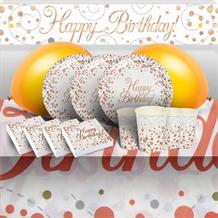 Rose Gold Confetti Happy Birthday Party 8 to 48 Guest Premium Party Pack - Tableware | Balloons | Decoration