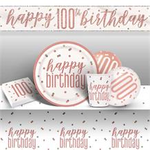 Rose Gold Holographic 100th Birthday 8 to 48 Guest Premium Party Pack - Tableware | Balloons | Decoration