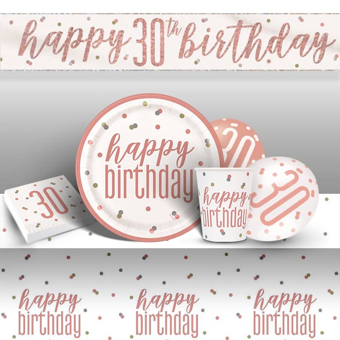 Rose Gold Holographic 30th Birthday 8 to 48 Guest Premium Party Pack - Tableware | Balloons | Decoration