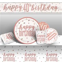 Rose Gold Holographic 40th Birthday 8 to 48 Guest Premium Party Pack - Tableware | Balloons | Decoration