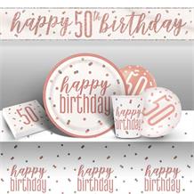 Rose Gold Holographic 50th Birthday 8 to 48 Guest Premium Party Pack - Tableware | Balloons | Decoration