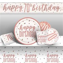 Rose Gold Holographic 70th Birthday 8 to 48 Guest Premium Party Pack - Tableware | Balloons | Decoration