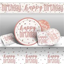 Rose Gold Holographic Happy Birthday 8 to 48 Guest Premium Party Pack - Tableware | Balloons | Decoration
