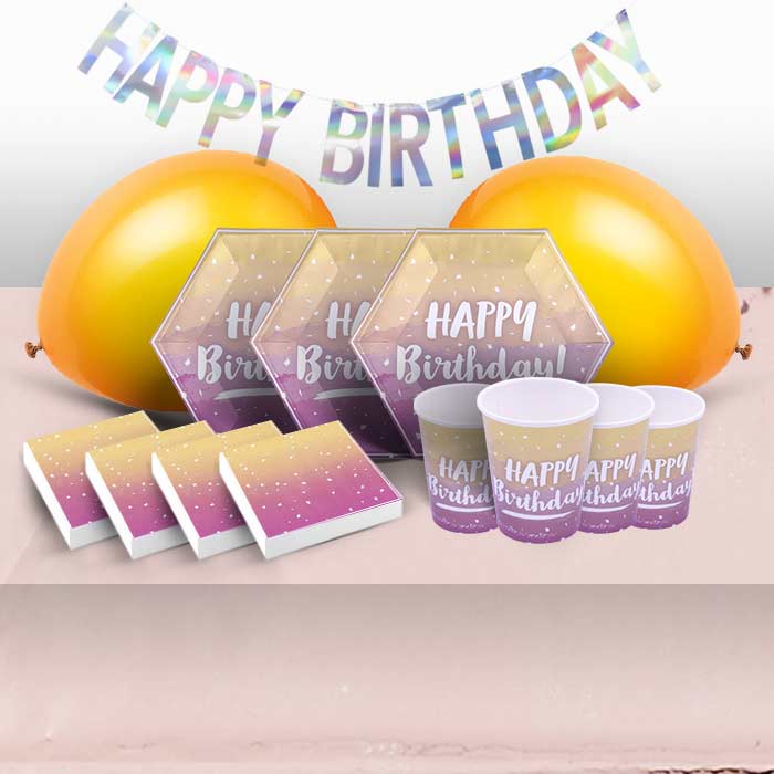 Rose Gold Ombre Happy Birthday Party 8 to 48 Guest Premium Party Pack - Tableware | Balloons | Decoration