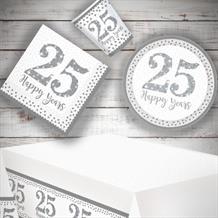 Sparkling Silver 25th Wedding Anniversary Party 8 to 48 Guest Starter Party Pack - Tablecover | Cups | Plates | Napkins
