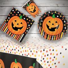 Smiling Pumpkin Halloween Party 8 to 48 Guest Starter Party Pack - Tablecover | Cups | Plates | Napkins