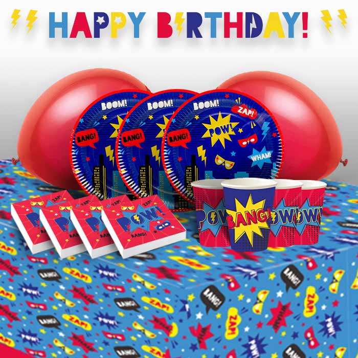 Superhero Party 8 to 48 Guest Premium Party Pack - Tableware | Balloons | Decoration
