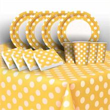 Yellow Polka Dot 8 to 48 Guest Starter Party Pack - Tablecover | Cups | Plates | Napkins