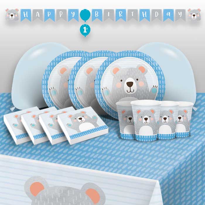 Blue Bear 8 to 48 Guest Premium Party Pack - Tableware | Balloons | Decoration