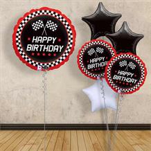 Inflated with Helium Chequered Flag Racing | Happy Birthday 18" Foil Balloon-Collect from Store Only