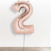 Inflated with Helium Rose Gold Giant Number 2 Balloon-Collect from Store Only