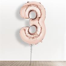 Inflated with Helium Rose Gold Giant Number 3 Balloon-Collect from Store Only