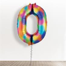 Inflated with Helium Rainbow Coloured Splash Giant Number 0 Balloon-Collect from Store Only