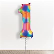 Inflated with Helium Rainbow Coloured Splash Giant Number 1 Balloon-Collect from Store Only