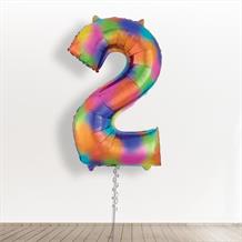 Inflated with Helium Rainbow Coloured Splash Giant Number 2 Balloon-Collect from Store Only