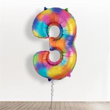 Inflated with Helium Rainbow Coloured Splash Giant Number 3 Balloon-Collect from Store Only