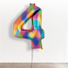 Inflated with Helium Rainbow Coloured Splash Giant Number 4 Balloon-Collect from Store Only