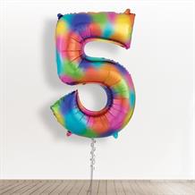 Inflated with Helium Rainbow Coloured Splash Giant Number 5 Balloon-Collect from Store Only