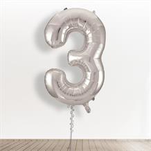 Inflated with Helium Silver Giant Number 3 Balloon-Collect from Store Only