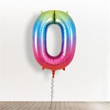 Inflated with Helium Rainbow Coloured Giant Number 0 Balloon-Collect from Store Only