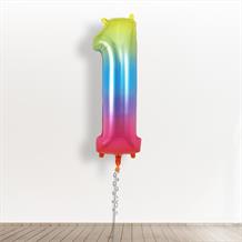 Inflated with Helium Rainbow Coloured Giant Number 1 Balloon-Collect from Store Only