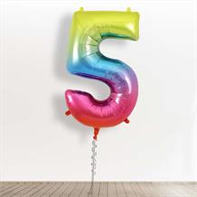 Inflated with Helium Rainbow Coloured Giant Number 5 Balloon-Collect from Store Only