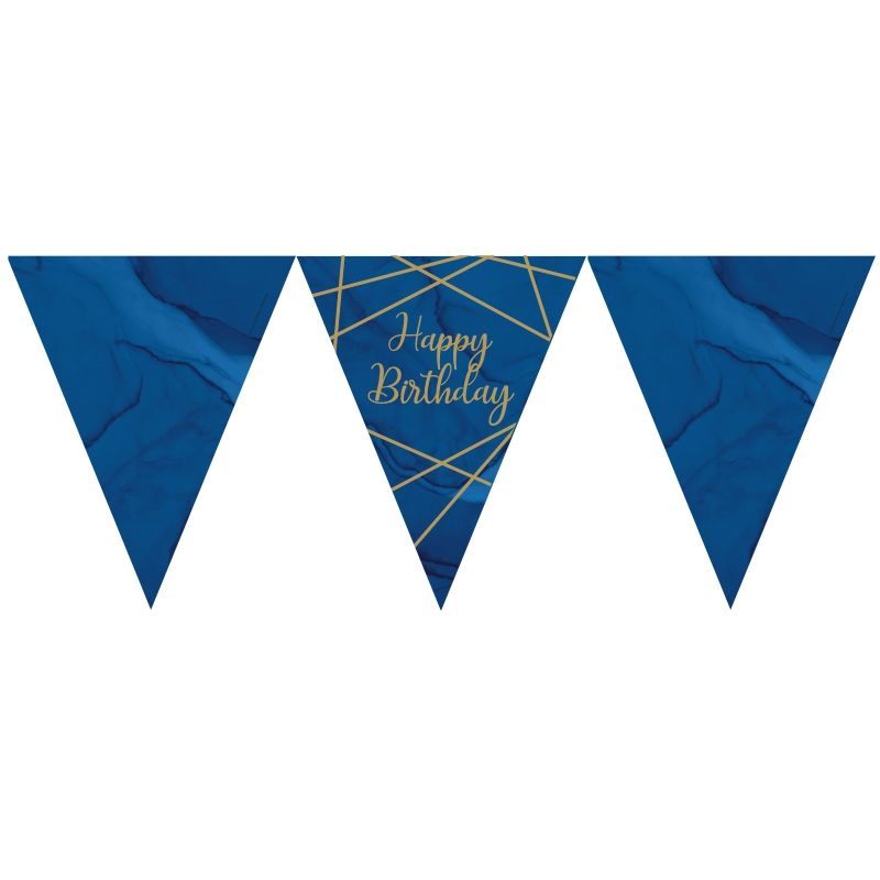 Navy Blue and Gold Geode Happy Birthday Party Paper Flag Bunting | Banner