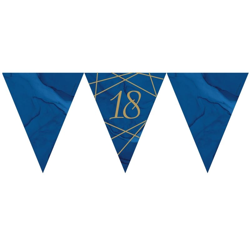 Navy Blue & Gold Geode 18th Birthday Party Paper Flag Bunting | Banner