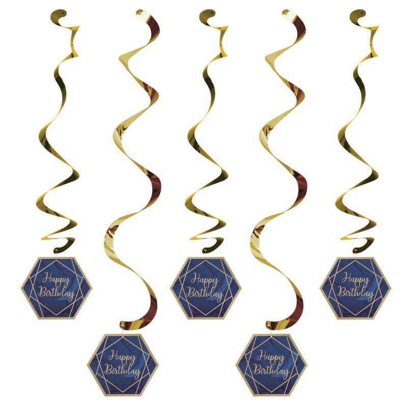 Navy Blue & Gold Geode Happy Birthday Party Hanging Decorations