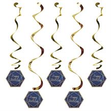 Navy Blue & Gold Geode Happy Birthday Party Hanging Decorations
