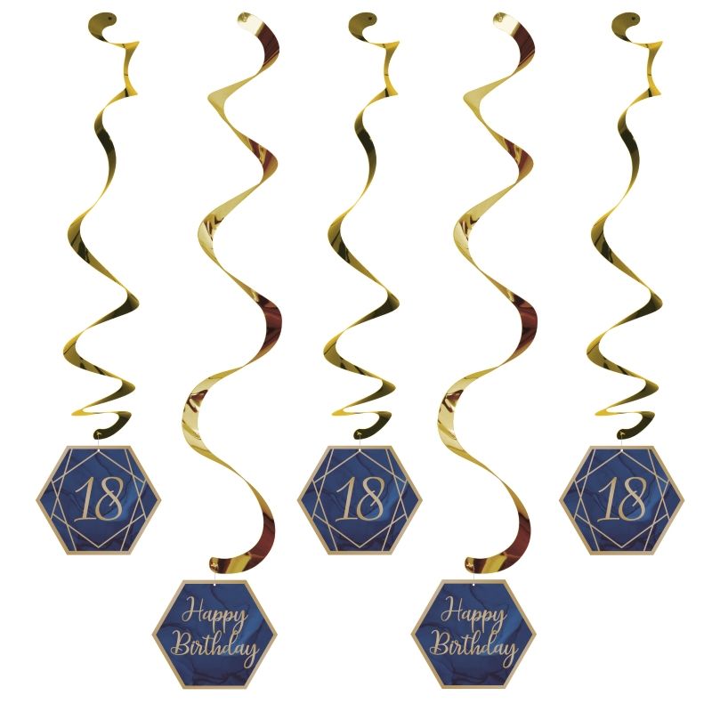 Navy Blue & Gold Geode 18th Birthday Party Hanging Decorations