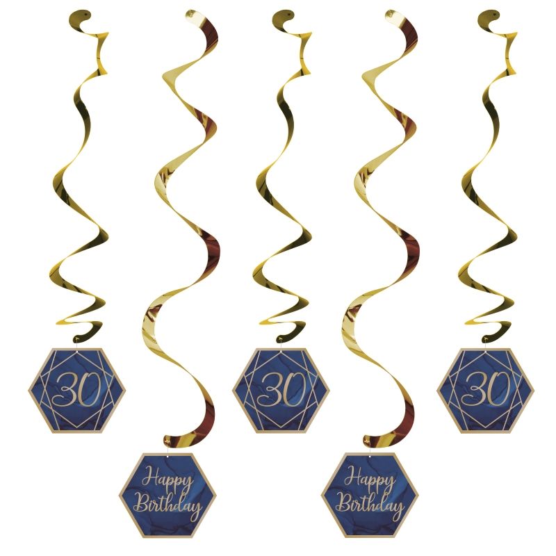 Navy Blue & Gold Geode 30th Birthday Party Hanging Decorations