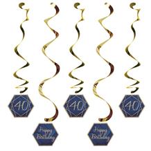 Navy Blue & Gold Geode 40th Birthday Party Hanging Decorations