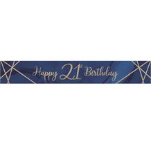 Navy Blue & Gold Geode 21st Birthday Foil Banner Decoration