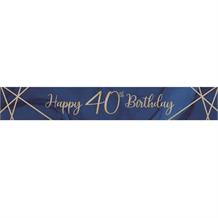 Navy Blue & Gold Geode 40th Birthday Foil Banner Decoration