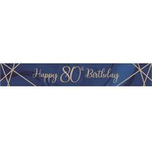 Navy Blue & Gold Geode 80th Birthday Foil Banner Decoration