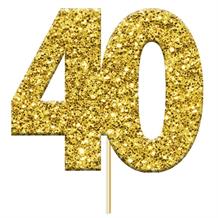 Gold Glittering 40th Birthday Cake Topper 3.8 x 4cm (12 Pack)