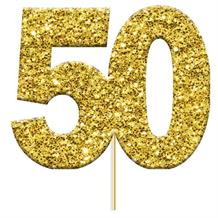 Gold 50 Numeral Glitter Cupcake Pick Toppers