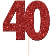 Red 40 Numeral Glitter Cupcake Pick Toppers