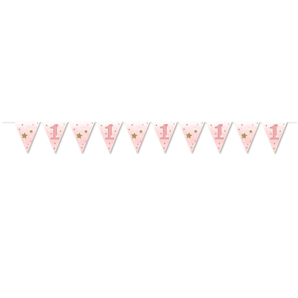 Pink Twinkle Star 1st Birthday Flag Banner | Bunting