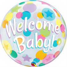 Welcome Baby Colourful Dots 22" Qualatex Bubble Party Balloon