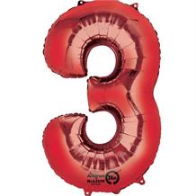 Anagram Red 35" Number 3 Supershape Foil | Helium Balloon