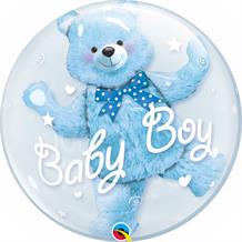 Baby Boy Blue Bear | Baby Shower 24" Qualatex Double Bubble Party Balloon