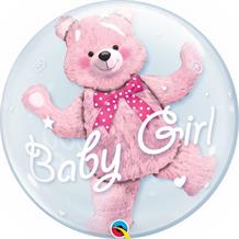 Baby Girl Pink Bear | Baby Shower 24" Qualatex Double Bubble Party Balloon