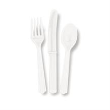 White Knife, Fork and Spoon Plastic Party Cutlery Set